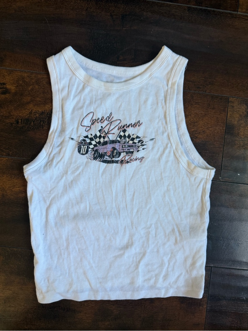 Hollister White Ribbed 'Speed Runner' Graphic Tank Top
